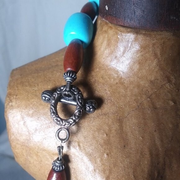 Turquoise & Wooden Beaded Necklace - Picture 8 of 8